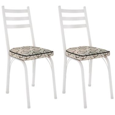 Imagem de Kit 2 Cadeiras Para Cozinha Tubular D-13 Nara De Aço Branco/cedro