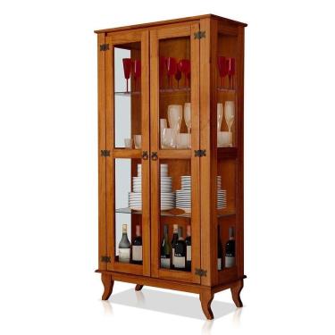 Imagem de Cristaleira De Madeira Maciça 2 Portas De Vidro Luma Castanho