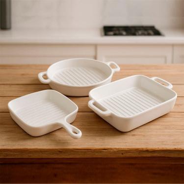 Imagem de Travessas Assadeiras Petisqueiras Cerâmica Servir Jogo 3pçs