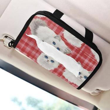 Imagem de SEHANY Porta-lenços de carro de gato fofo, caixa de lenços de papel de carro, suporte de guardanapo retangular dispensador de máscara de carro caixa de lenços de veículo para automóvel universal