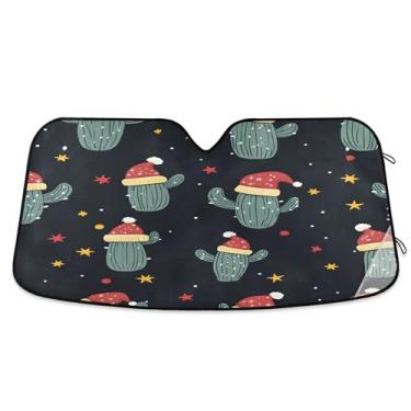 Imagem de SEHANY Pára-brisa de carro cacto planta verde para-sol dobrável janela frontal protetor de viseira solar para carro, SUV, caminhão - Mantenha o veículo fresco, 133 x 23,5 polegadas
