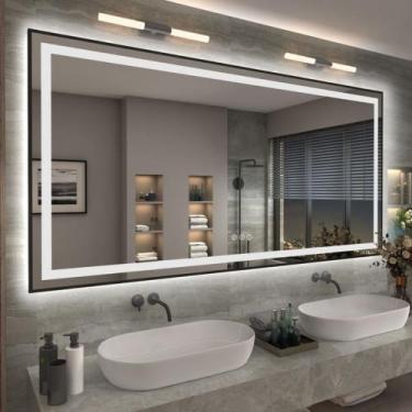Imagem de Espelho com LED Duplo e Moldura de Contorno em PVC - Iluminação Touch 