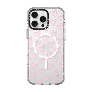 Imagem de CASETiFY Capa transparente para iPhone 16 Pro Max [não amarela/2 m. Proteção contra quedas de grau militar/compatível com Magsafe] - Corações/Rosa claro fino (transparente) - Transparente