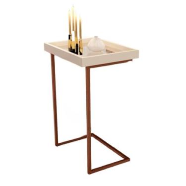 Imagem de Mesa dobrável multifuncional，Mesa Dobravel Portatil，Mesa Apoio Sala Lateral De Sofá Com Pés De Ferro(Pérola | Bronze)