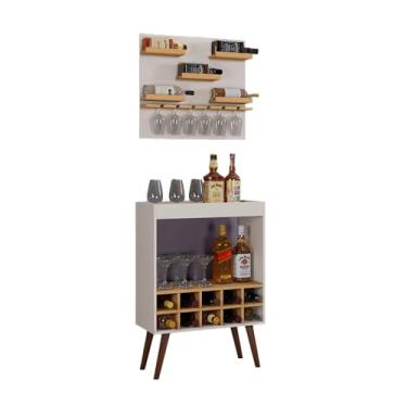 Imagem de Aparador De Sala De Estar Com ArmáRio Para Vinhos, Bar Decorativo Montado Na Parede(Off White/Nature)