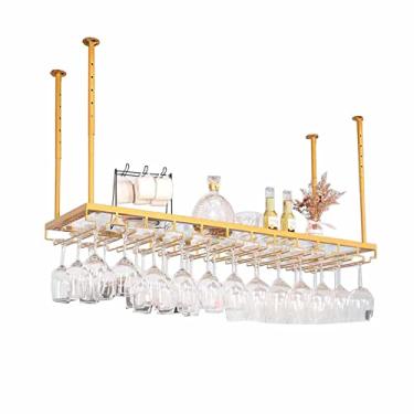 Imagem de Prateleira de teto para pendurar no teto com suporte de vidro e prateleira, suporte de vidro de teto de camada única, para bar, sala de jantar, fácil de instalar