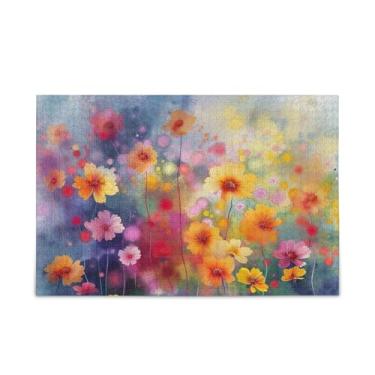 Imagem de WELLDAY Quebra-cabeça colorido flores abstratas 500 peças grande jogo de arte para adultos adolescentes