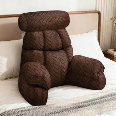 Imagem de FXXUDVNIIN Travesseiro de leitura com braços, travesseiros de cama para sentar na cama - para assistir TV, jogos, relaxar na cama ou no sofá (marrom fosco, pequeno)