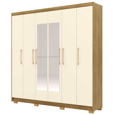 Imagem de Guarda Roupa Casal 223cm Com Espelho Pernambuco Nature/champanhe - Vila Rica