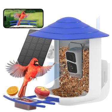 Imagem de Birdster Alimentador inteligente de pássaros com câmera alimentado por energia solar AI Identify 10.000+ pássaros captura automática 2,5 K UHD vídeo ao vivo para uso ao ar livre WiFi alimentador de