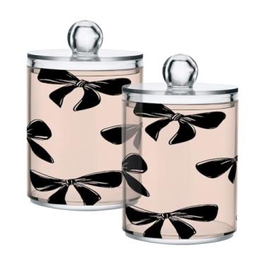 Imagem de Qilmy Pacote com 2 suportes Qtip Black Bow, frascos de boticário de 400 ml, vasilha organizadora de banheiro para cotonetes, bolas de algodão, almofadas de maquiagem, fio dental, sais de banho
