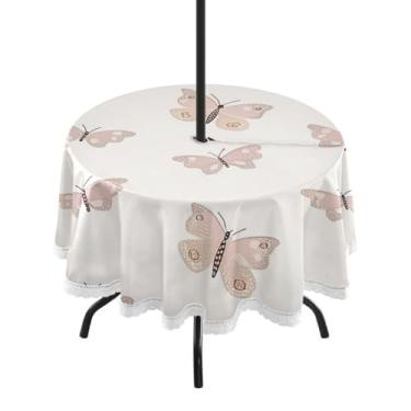 Imagem de Qilmy Toalha de mesa redonda à prova d'água de 152 cm com orifício para guarda-chuva e zíper – uso externo / interno resistente para pátio, churrascos, piqueniques, festas (serve para mesas circulares