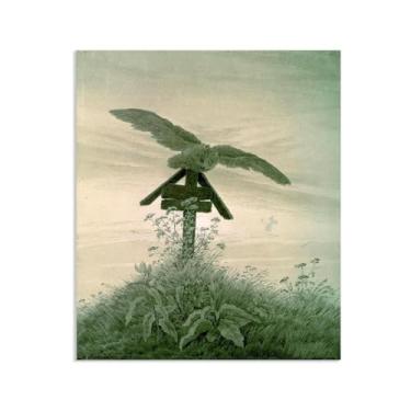 Imagem de Coruja em um túmulo por Caspar David Friedrich Impressões em tela Well Decor The World Classic Art Reproduções de arte grande giclée arte de parede para sala de estar decoração de casa 60 x 50 cm (24