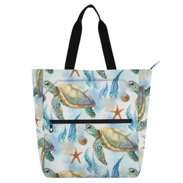 Imagem de Sacola infantil de tartaruga marinha em aquarela com zíper para armazenamento de livros, bolsa de ombro de tecido Oxford para escola e atividades