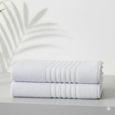 Imagem de Toalha de Banho Profissional para Hotelaria 90% Algodão 130cm x 72cm Gramatura 350g/m² - Lisa Hipoalergênica com Alta Absorção e Super Macia - Branca