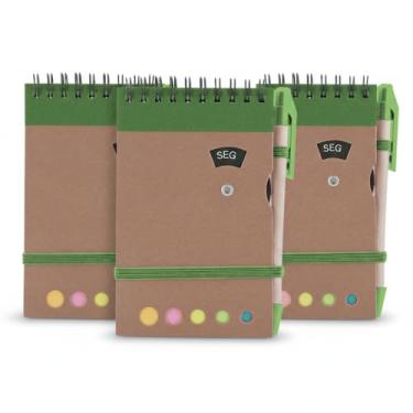 Imagem de Mini Caderno Espiral, Capa em Papel Kraft, 70 Folhas Pautadas, com Blocos Adesivos Coloridos, Caneta e Disco Rotativo dos Dias da Semana, 14,5x9cm (3, Verde)