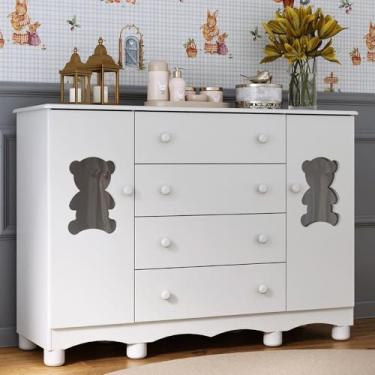 Imagem de Cômoda Infantil 125cm 2 Portas com Vidro e 4 Gavetas Ternura Multimóveis Mp4480 Branco