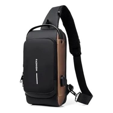 Imagem de Bolsa Bag Pequena Masculino Couro Tiracolo Transversal Ombro (Preto com marrom)