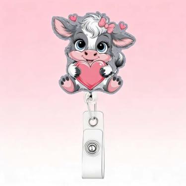 Imagem de Carretel de crachá de identificação fofo com clipe de garra de 360° para porta-cartões de identificação, porta-chaves retrátil para trabalhadores e estudantes da LINMEIZAI Carretel de Dia dos