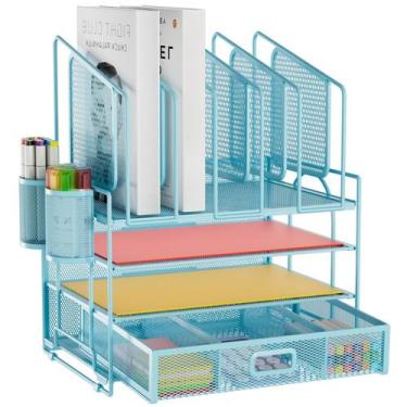 Imagem de Organizador de mesa Marbrasse de 4 camadas com 5 porta-arquivos e 2 po