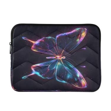 Imagem de Bolsas de trabalho femininas neon com borboletas brilhantes, 15 bolsas de laptop à prova de choque, capa protetora para transporte de computador, bolsas de professores de 15,6 polegadas para mulheres