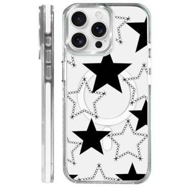 Imagem de MQJCYB Capa magnética para iPhone 15 Pro Max Design em base transparente, compatível com MagSafe, capa protetora fina de TPU macio para telefone feminino e meninas - Fashion Five Pointed Star