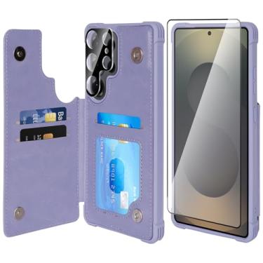 Imagem de VANAVAGY Capa carteira compatível com Galaxy S25 Ultra para mulheres e homens, capa de celular flip de couro sintético compatível com suporte magnético para carro com suporte de cartão de crédito para