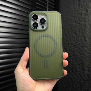 Imagem de Capa de luxo com listras onduladas e carregamento magnético sem fio para iPhone 16, 15, 14, 13, 12, 17 Pro Max, à prova de choque e com acabamento fosco, verde, para iPhone 17 Pro.
