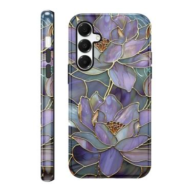 Imagem de RUMDEY Capa floral para Samsung Galaxy A15, capa de telefone elegante e brilhante com camada dupla + capa de telefone de silicone para mulheres e homens, capa protetora à prova de choque, flor de