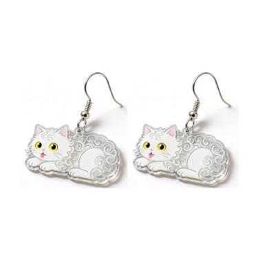 Imagem de OSCCI Adoráveis brincos em forma de gato – design animal acrílico com ganchos de liga durável, brincos hipoalergênicos modernos para mulheres e amantes de animais de estimação, Acrílico, Sem pedra