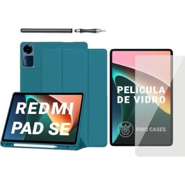 Imagem de Capa Smart Case para Xiaomi Redmi Pad SE 11'' – Magnética, Sleep/Wake, Suporte para Caneta, Tampa Magnética e Suporte Integrado (Verde-petróleo, Redmi Pad SE 11'' (Capa + Película + Caneta))