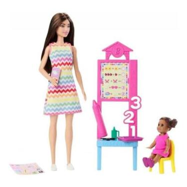 Imagem de Boneca barbie profissões professora com aluna morena mattel JCR6 JCR71