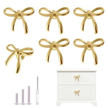 Imagem de Redeam Puxadores de armário dourados, puxadores de gaveta de arco escovado, puxadores dourados para gaveta de cômoda, armário, móveis, guarda-roupa, maçanetas (forma de boa- pacote com 6)