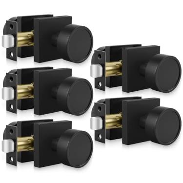 Imagem de Goldenwarm Puxadores de porta pretos interiores, maçanetas de porta de passagem preto fosco para corredor e armário, maçaneta de porta interior resistente a granel - Moderno e quadrado (pacote com 5)