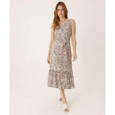 Imagem de Saia Midi Feminina Estampa Flores Babado Marisa-15007, Bege, P