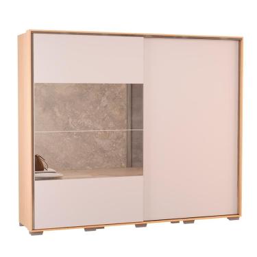 Imagem de Guarda-Roupa Casal 100% MDF Édez Atena, 2 Portas de Correr com Espelho, Nature e Off White, 266 cm