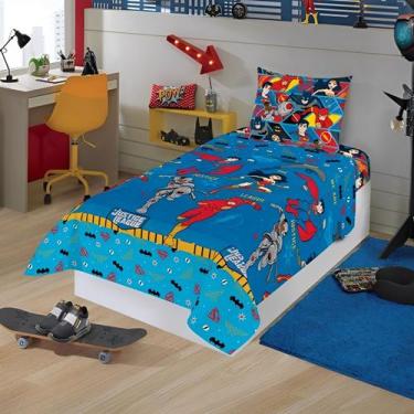 Imagem de Jogo de Cama Infantil Liga da Justiça 3 Peças DC Azul 150 Fios Lepper