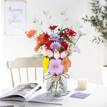 Imagem de Domigard Tulipas flores artificiais, 13 peças, 63,5 cm, tulipas falsas e margaridas, plantas florais com 3 tipos de flores, para decoração de casa, festa, vaso de chão, varanda, decoração de arranjos