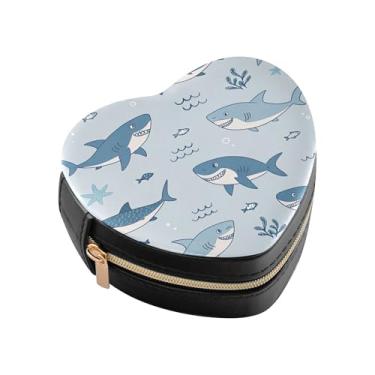 Imagem de Burbuja Mini caixa de joias em forma de coração de tubarão para mulheres e meninas, estojo portátil organizador de armazenamento para brincos, anéis, colares e pulseiras