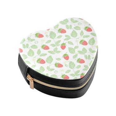 Imagem de Burbuja Caixa de joias minúscula em forma de coração de morangos mini estojo de joias de viagem para mulheres e meninas, estojo portátil organizador de armazenamento para brincos, anéis, colares e