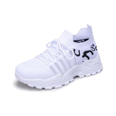 Imagem de Huwzder Tênis feminino com estampa de leopardo, casual, moderno, para caminhada, tênis de corrida esportivo confortável, Branco, 38