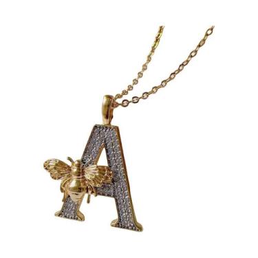 Imagem de Colar Feminino Banhado a Ouro 18k Com Pingente De Abelha E Letra Inici