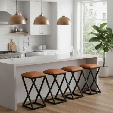 Imagem de Kit 4 Banqueta Alta 80 Cm Bistrô Banco Bancada Cozinha Bar Balcão Corino Caramelo