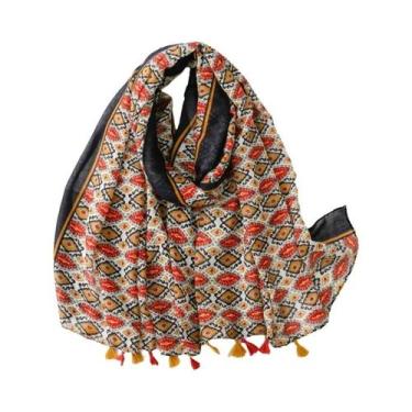 Imagem de Cachecol Aztec Paisley Floral Com Franjas, Viscose, Pashmina, Hijab 18