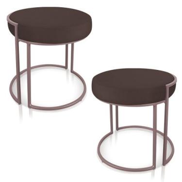 Imagem de Kit 02 Puffs Love Suede Marrom Base Industrial Rose - D'Rossi