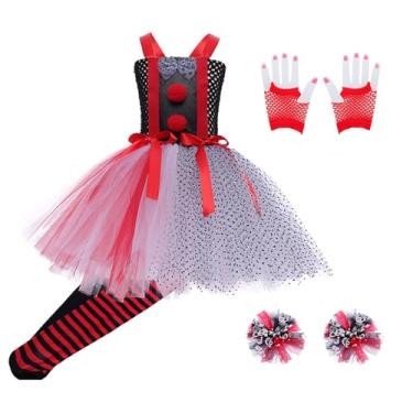 Imagem de Fantasia infantil de palhaço | Vestido tutu para meninas de Halloween, meias, , flores de cabeça, fantasia assustadora de palhaço de Halloween para crianças de 2 a 12 anos