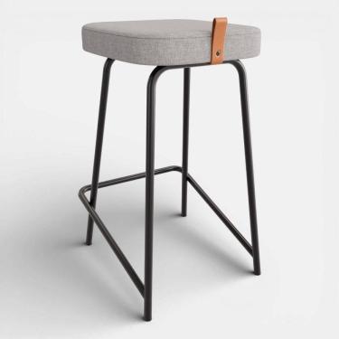 Imagem de Banqueta Média Para Cozinha Vik Estofada Linho Cinza - Desk Design