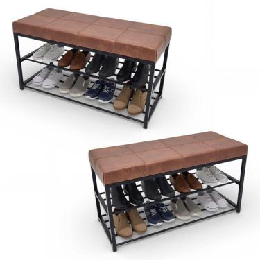 Imagem de Kit 02 Sapateiras Calçadeira Puff Closet Zuri 85cm 02 Prateleiras New Dallas Whisky - Desk Design