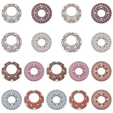 Imagem de Stiesy Amuletos boêmios 45 peças de madeira boho pingente pingente de madeira natural oco redondo pingentes pendentes em massa para fazer joias DIY artesanato colar pulseira (9 cores)