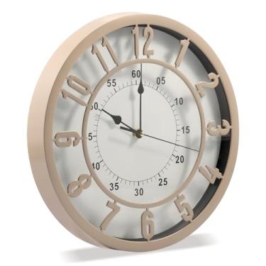 Imagem de Relógio de parede retrô de 30 cm, relógio redondo decorativo, relógios clássicos silenciosos sem tique-taque para sala de estar, quarto, cozinha, escola, decoração de casa rústica (bege)